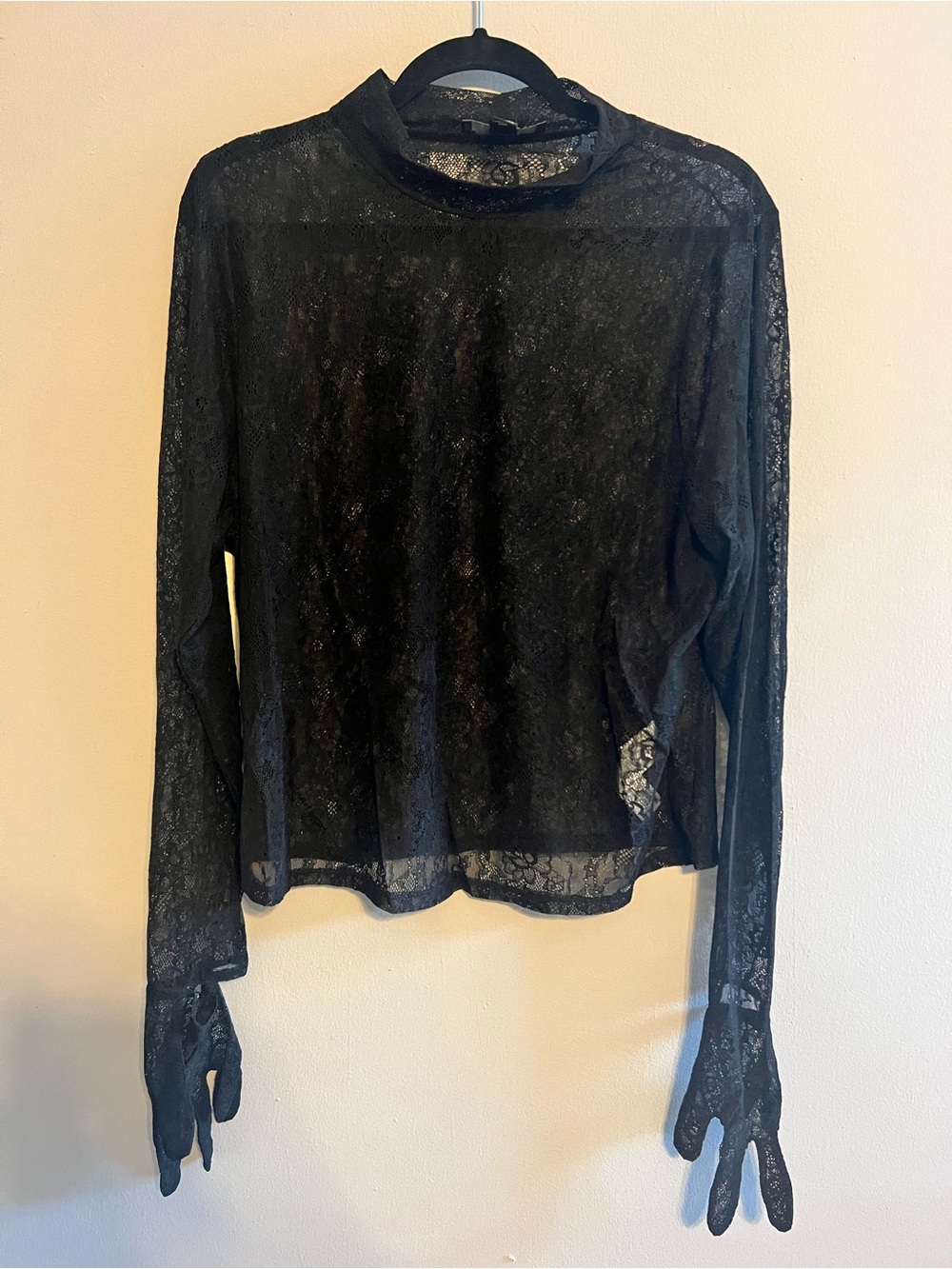 Forever 21 Black Sheer Lace Long-Sleeve Top w/ Attached Gloves | Women’s 2X